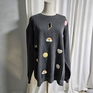 Comfort Colors Dark Gray Sweater with Fun Patches